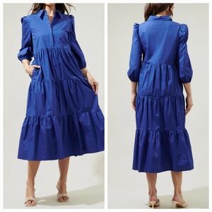 Sugar Lips Jones Polo Cotton Poplin Tiered Midi Dress Large